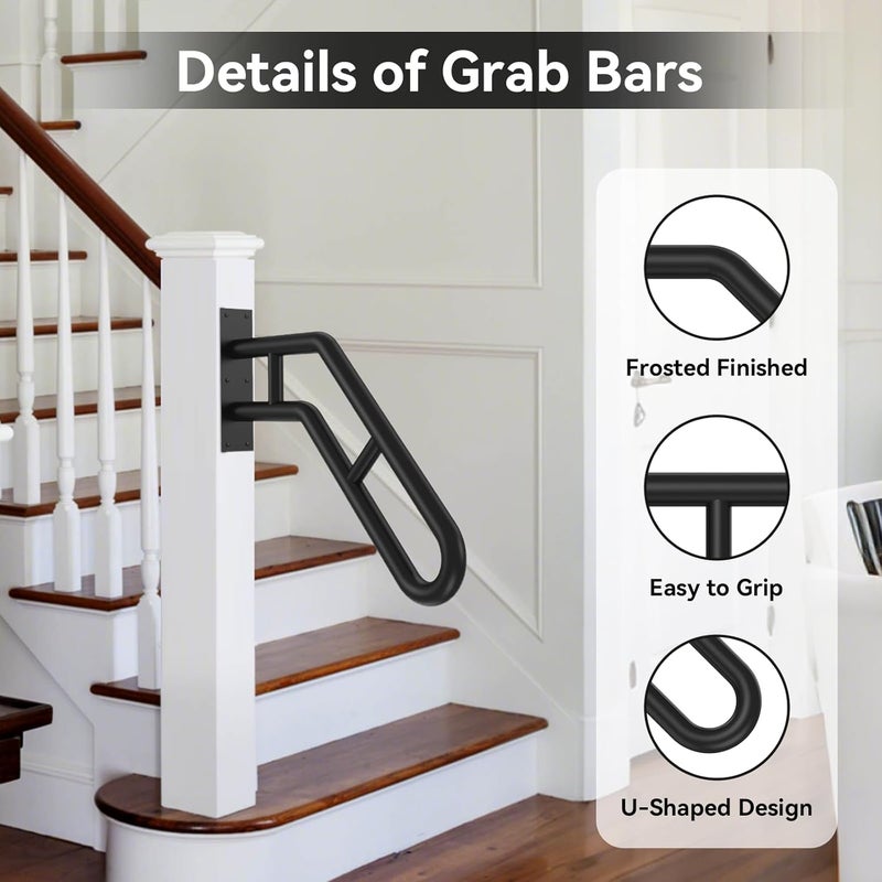 Frossvt Wall Mount Handrail, Outdoor Grab Bar - 25.8" Bent Black Handrail (2-Pack) for Garage, Porch, Garden Stairs - Image 4